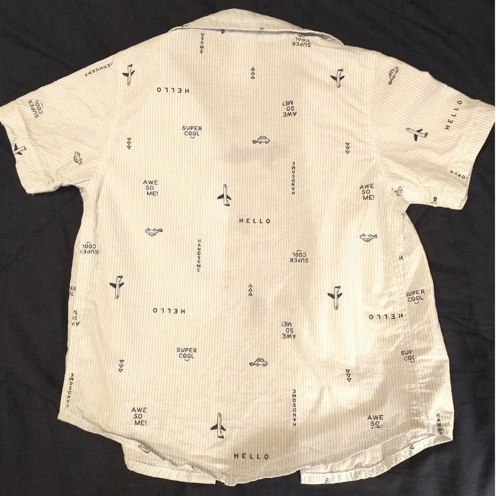 Carters Toddler Boys 24M Blue White Pinstripe Airplane Car Button Down Shirt
